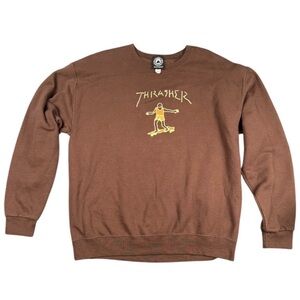 Thrasher Brown Crewneck Sweater with Yellow Graphic